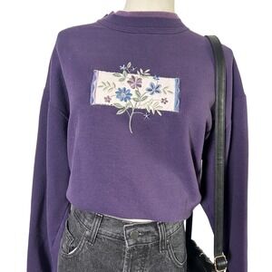 Vintage Top Stitch Morning Sun Purple Embroidered Floral grandma sweater 90's
